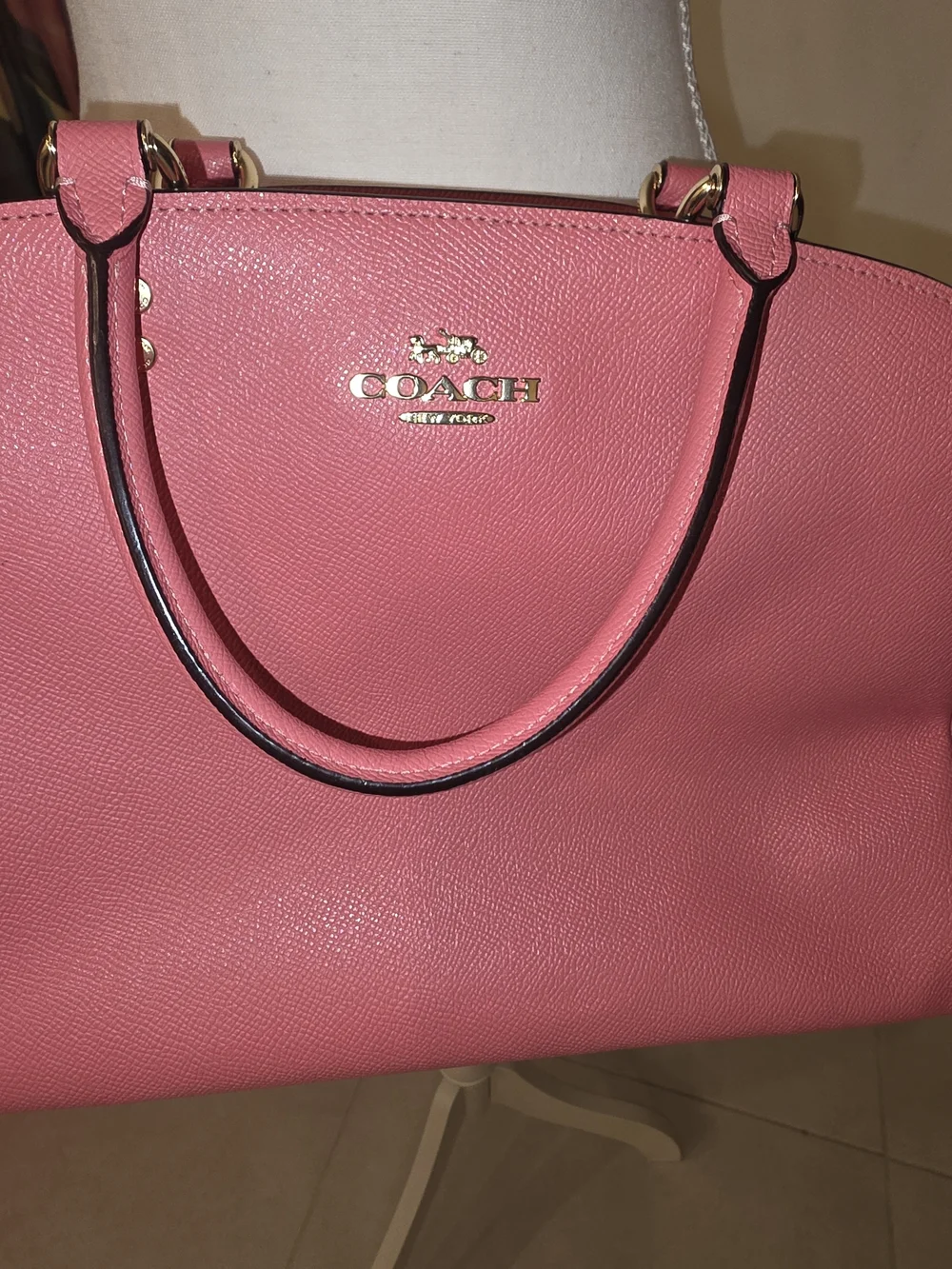 Coach Pink Leather Dome Satchel with Gold Hardware and Adjustable Strap